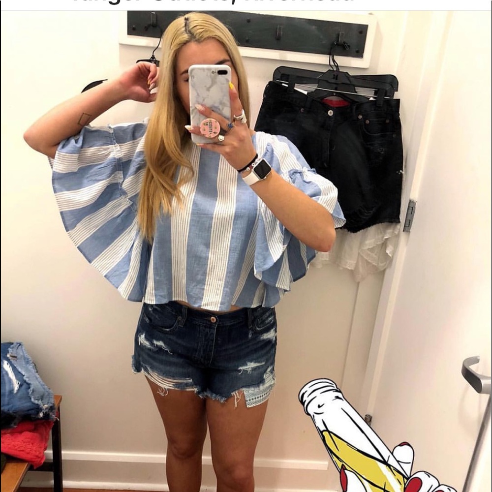 AE striped flutter sleeve top